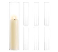 Inweder Bougeoirs Cylindrique en Verre Transparent: 6,5 x 30,5 cm Porte-Bougies Ouragan Clair Lot de 6 Covercle Tube Cylindres pour Noël Mariage Centre de Table Fête Cheminée