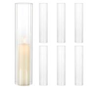 Inweder Bougeoirs Cylindrique en Verre Transparent: 6,5 x 30,5 cm Porte-Bougies Ouragan Nervuré Lot de 6 Clair Covercle Tube Cylindres pour Noël Mariage Centre de Table Fête Cheminée