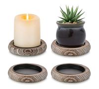 Inweder Bougeoirs en Bois pour Bougies Piliers: Lot de 4 Blanc Délavé Bougeoir Pilier Petit Porte-Bougies Rustique Vintage Bougeoirs Bois Plateau à Bougies pour Mariage Noël Décorartion Intérieure