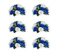 Inweder Boules de Fleurs Artificielles pour Centres de Table: Lot de 6 Bouquet de Fleur Artificielle Faux Boules de Roses pour Mariages Fêtes Saint-Valentin Décoration d'Intérieur, Bleu Roi et Blanc