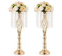 Inweder Décorations de table de mariage - Lot de 2 vases dorés pour centres de table avec cristaux de lustre, vase à fleurs de 55,1 cm de haut, support de fleurs en métal pour événement, anniversaire,
