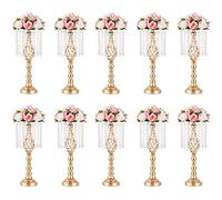Inweder Décorations de Table de Mariage - Vase doré pour centres de Table avec Cristaux lustres, Vase à Fleurs de 49 cm de Haut, Support de Fleurs en métal pour Mariage, événement, Anniversaire,