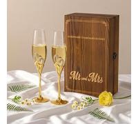 Inweder Flûtes à Champagne Doré pour Mariage : avec Coffret en Bois, 2 Pcs