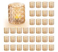 Inweder Gold Bougeoir Votif en Verre Lot de 36 Support pour Chauffe-Plat Photophore en Verre Transparent pour Bougies Piliers Porte-Bougies Ensemble pour Mariage Noël Fête Prénatale et Décor de Table
