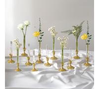 Inweder Lot de 12 vases à bourgeons en verre transparent avec manchon en silicone pour bougeoir conique de 2,2 cm - Vases à fleurs pour centres de table, table de mariage, décoration de fête