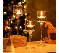 Inweder Porte Bougie Bougeoirs en Verre - Lot de 3 Photophore Bougeoir pour Pilier et Bougies Flottantes Support Bougie Chauffe Plat pour Decoration Noel Centre de Table Mariage Deco Salon Maison