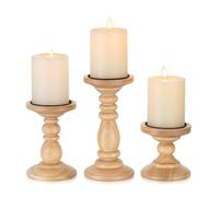 Inweder Rustique Bougeoir en Bois : 3 Pcs Bougeoir Marron Claire pour Noël Centres de Table Support de Bougies Pilier Ensemble Shabby Chic pour Mariage Cheminée Décoration de Maison