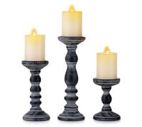 Inweder Rustique Bougeoirs en Bois Pilier - 3 Pcs Bougeoirs en Bois Bougeoir Ensemble Noir Détresse Shabby Chic Photophores pour Halloween Centres de Table de Mariage Ferme Maison Décoration Chambre