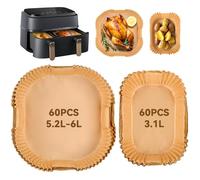 Inwee 120 PCS Papier Cuisson Air Fryer pour Moulinex EZ901820 5,2L & 3,1L, pour Philips Dual Basket Airfryer Série 3000,Philips NA350/00 6L/3L, Accessoires pour Air Fryer pour Friteuse 2 Tiroirs