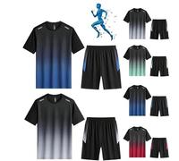 INXKED 2Set Men's Summer Quick-Drying Sports Suit, Breathable Ice Silk Men's Sportswear T-Shirt and Shorts Set (01,L)