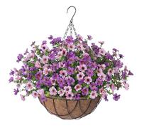 INXUGAO Panier à suspendre en soie artificielle pour extérieur et intérieur, marguerite avec feuilles d'eucalyptus pour décoration de jardin, cour, printemps, plante verte artificielle dans un pot en