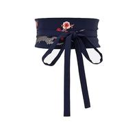 Inzegao Ceinture Obi japonaise pour femme pour kimono robe yukata large floral Wrap Tie Cinch ceinture, Bleu foncé Style B, taille unique