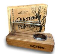 INZENSE Brûleur d'encens Palo Santo en bois + support Palo Santo en métal et verre avec bougie - Porte-encens Palo Santo à brûler - Multifonctionnel 3 en 1 - Pack cadeau - Couleur noyer