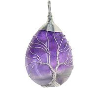 Inzopo Collier avec pendentif en forme d'arbre de vie en pierre précieuse naturelle entouré de fil de fer - Bijou fait à la main pour femmes et filles