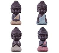 Inzopo Lot de 4 mini figurines de moine de Bouddha en céramique pour décoration de table ou de bureau