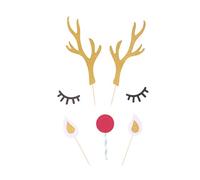 Inzopo Lot de 5 décorations de gâteau en bois de bois de renne à paillettes, pour Noël, vacances, anniversaire, mariage, fête prénatale