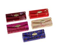 Inzopo Lot de 5 étuis à rouge à lèvres avec miroir, motif floral chinois traditionnel pour maquillage, bijoux, baume à lèvres, étui de voyage couleur aléatoire, Sans métal