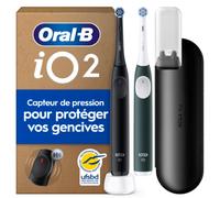 Oral-B Brosses à Dents Electriques iO 2, 2 Brossettes, Noir, Vert | 3 Modes de Brossage dont Douceur, Capteur de Pression sur les Gencives, Batterie Rechargeable, avec Etui de Voyage