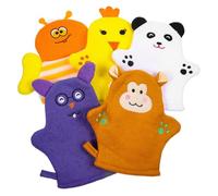 IOBIDDYS 5 Pièces Moufles de Bain pour Bébé en Coton, Serviette de Bain Réutilisable, Forme Fruit, Exfoliation Douce du Corps, pour Garçon et Filles et Bébés Style Plusieurs styles