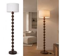 IOEDHW Lampadaire de salon à intensité variable en tissu lampe de lecture | Lampadaire de 63 in de haut avec abat-jour cylindrique en lin, finition bois et perles, idéal pour la décoration de chambre.