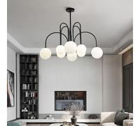 IOEDHW Lustre en fer moderne du milieu du siècle, 6/8 lumières, luminaire suspendu en forme de globe en verre de lait, luminaires suspendus nordiques dorés et noirs pour îlot de cuisine, salle à mange
