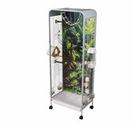 Ioensy Cage pour Oiseaux Grande Volière Aviary Habitat Paroissien Maison Transparent Volière Roulante avec Panneaux Pet Clairs et Cadre Métallique Solide, Blanc, Deluxe