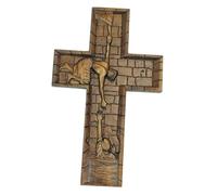 Ioensy Croix Chrétienne En Bois, Décoration Religieuse, Croix Du Salut pour L'église, Sculpture de Jésus, Première Communion, Pendaison de Crémaillère, 26 cm x 20 cm x 1.8 cm