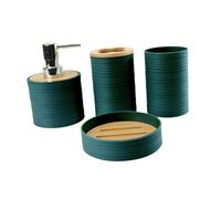 Ioensy Ensemble Complet de 4 Accessoires de Salle de Bain : Porte-savon Décoratif Moderne, Distributeur de Savon, Accessoire de Toilette, Vert Foncé