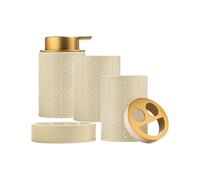 Ioensy Ensemble de 4 Accessoires de Salle de Bain Haut de Gamme : Distributeur de Savon, Porte-brosse à Dents Moderne, Porte-savon, Indispensable pour, Kaki