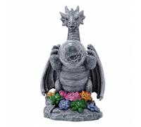 Ioensy Figurine Dragon Sphère Facile à Installer Statute Dragon Socle Fleuri Sculpture D'extérieur pr Terrasse