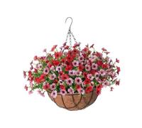 Ioensy Fleurs Artificielles Suspendues En Panier, Centre de Table Floral, pour Plantes, Pot de Fleurs à Faire Soi-même pour Balcon Ou Terrasse, Rose Rouge