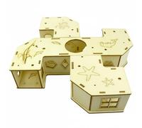 Ioensy Hamster Parcours Hamster Labyrinthe Tunnels Escaliers Station Bois pour Rongeurs avec Chemins Multiples et Perchoir de Vigie Adapté aux Cages, Tunnel 4 Voies