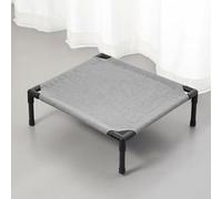 Ioensy Lit pour Chat Surélevé Structure Robuste PVC Lit Élevé Aération Oxford Portatif Élégant Convient pour Maison Camping Déplacement, Grand, Gris Lin