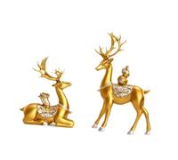 Ioensy Lot de 2 Figurines de Rennes, Statues D'animaux, Sculptures de Rennes, Ornements de Table pour Chambre, étagère, Bureau, Décoration Intérieure, or