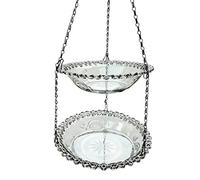 Ioensy Mangeoire à Oiseaux Décoratif Suspendu avec Option Bain Double Niveau Facile à Installer Déplacement Simple pour Jardin Patio Fenêtre Extérieur Balcon, Gris, Gris, Double Couche