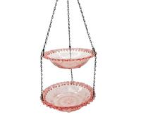 Ioensy Mangeoire à Oiseaux Décoratif Suspendu avec Option Bain Double Niveau Facile à Installer Déplacement Simple pour Jardin Patio Fenêtre Extérieur Balcon, Rose, Rose, Double Couche