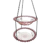 Ioensy Mangeoire à Oiseaux Décoratif Suspendu avec Option Bain Double Niveau Facile à Installer Déplacement Simple pour Jardin Patio Fenêtre Extérieur Balcon, Violet, Violet, Double Couche