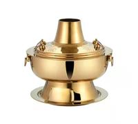 Ioensy Marmite à Double Compartiment Marmite Chaudron Hotpot Chauffe-plat avec Cheminée en Acier Inoxydable Brillant avec, Doré-Marmite À Bouillon Clair, Modèle Très Épais 32cm