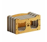 Ioensy Nichoir pour Chat Maison Griffoir Abri Carton Refuge Deux Entrées Déplacement Fluide Tanière Douillette Bois et Papier Ondulé Anti-Ennui Adapté à, Bicolore, 56 30 29cm