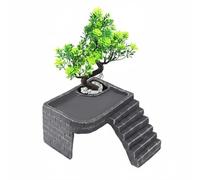 Ioensy Plateforme d'escalade pour Pont de Basking Rampe Refuge Décor de Résine Rampe Intégrée vers Zone Chaude Réaliste Adaptée aux Terrariums Aquariums, Grand, Tour De Guet avec Arbre Artificiel