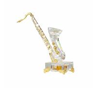 Ioensy Saxophone Décor Ornement Instrument Miniature Figurine Modèle Sculpture en Cristal et Métal Surface Polie Détail Raffiné, Accessoires Dorés, Saxophone Couleur AB