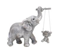 Ioensy Statue D'éléphants Mère et Petit, Ornement Décoratif, Figurine Animale Originale En Résine, Sculpture pour Fêtes, Bar, Cadeau D'anniversaire, Argent
