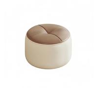 Ioensy Tabouret en Cuir Nappa Microfibre Rembourré Siège Rond Compact Repose-Pieds Bas Cadre en Bois Robuste Style Moderne Confortable Adapté à la Maison Entrée Salon, Blanc-café