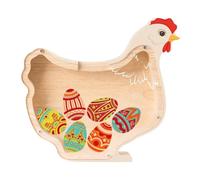 Ioensy Tirelire en Bois Forme de Poule, Boîte d'Épargne Animale, Figurine Décorative Artisanale pour Chambre, Maison, Salon, Tirelire Décorative pour Enfant, Cadeau Anniversaire, Pâques, 20x18 cm