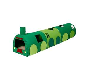 Ioensy Tunnel pour Chat Train Nostalgique Tunnel Maison Abri Espace Privé pour Cachette et Amusement Structure Ferroviaire Modulable Protection Adapté aux Chats Joueurs Maison, Vitrine Train Vert