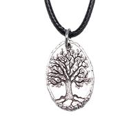 IOETSEUT Collier pour Homme Collier personnalisé pour Les Femmes Antique Silver Couleur 26x17mm Arbre de Vie Pendentif en Cuir Noir Corde Chaîne Collier Cadeau pour Les Hommes