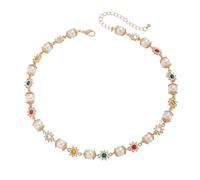 IOETSEUT Femmes Collier Soeur Élégant Imitation Perle Perles Chaîne Bijoux Cadeaux Mariée Goth Strass Ras de Cou