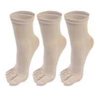 IOEUIWP 3 paires de chaussettes longues à orteils, décontractées en coton, séparées cinq doigts, confortables, bas Tube central, sport, équipe antidérapante pour hommes et femmes(Beige-3pairs)