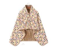 IOEUIWP Couverture polaire portable, poncho chaud avec boutons, peluche sans manches for femme, cape enveloppante for un design à carreaux léger Pour Femme et Homme(Color13)