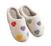 IOEUIWP Cute Color Heart Women Slippers Embroidery Fuzzy Romantic Love Comfy Flat Winter Home Shoes Pour l'intérieur et l'extérieur(39-40)